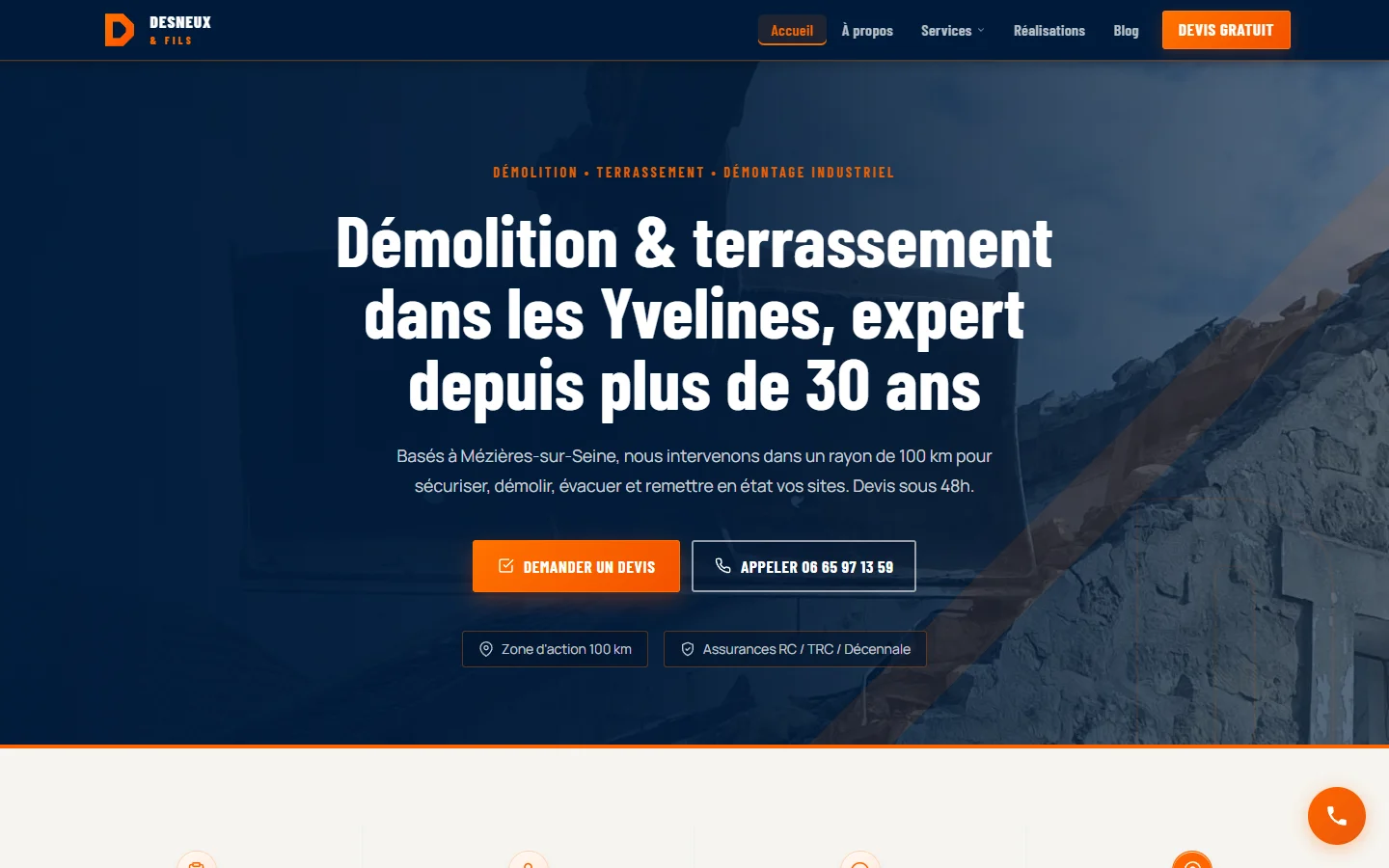 Aperçu du site Desneux & Fils : démolition et terrassement